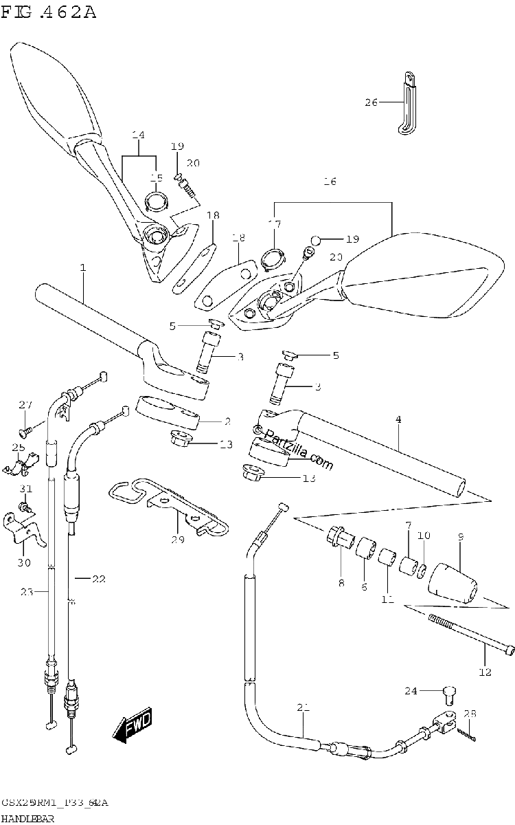 Diagrama de HANDLEBAR GSX250RA