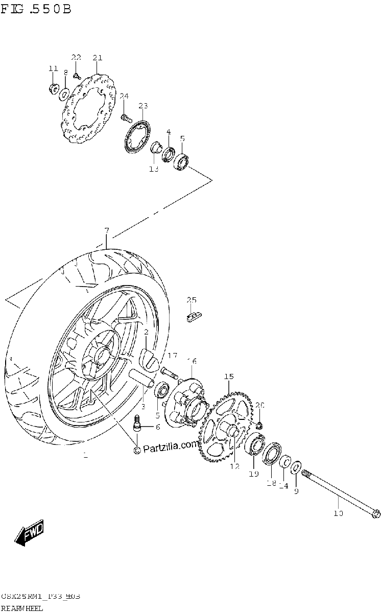Diagrama de REAR WHEEL GSX250RA