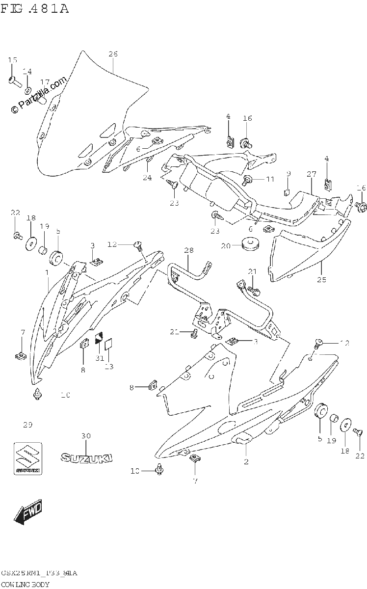 Diagrama de COWLING BODY GSX250R