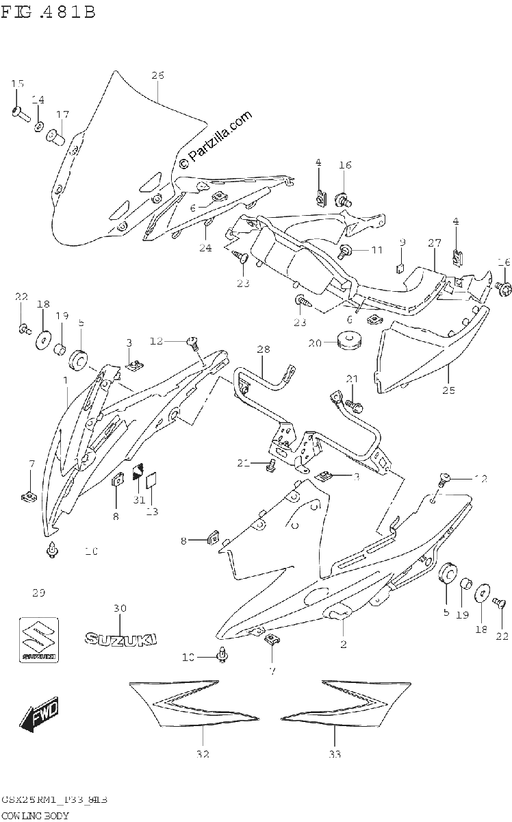 Diagrama de COWLING BODY GSX250RA
