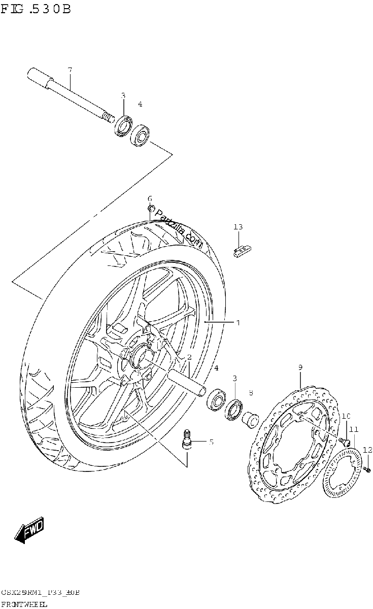 Diagrama de FRONT WHEEL GSX250RA