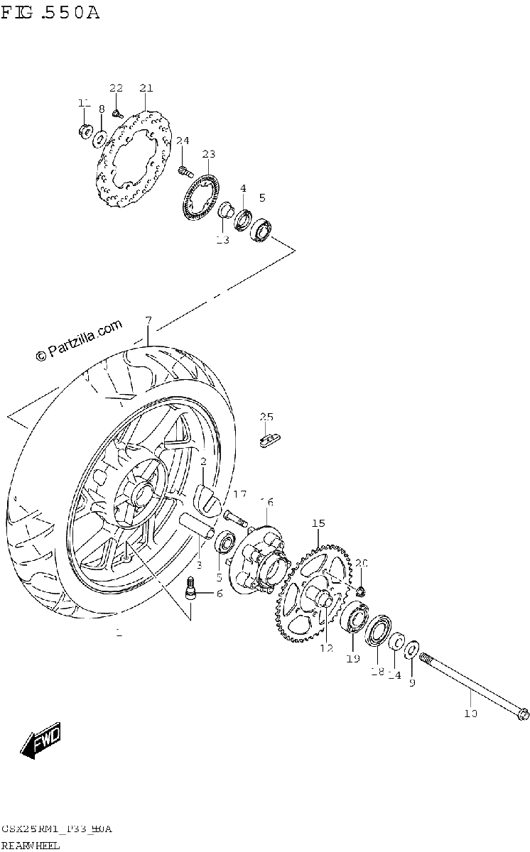 Diagrama de REAR WHEEL GSX250R