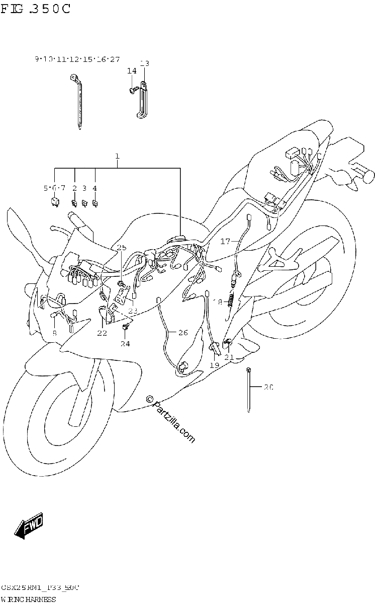 Diagrama de WIRING HARNESS GSX250RA