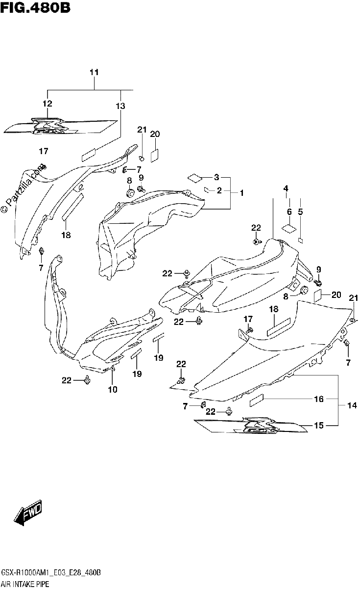 Diagrama de AIR INTAKE PIPE GSX R1000RA