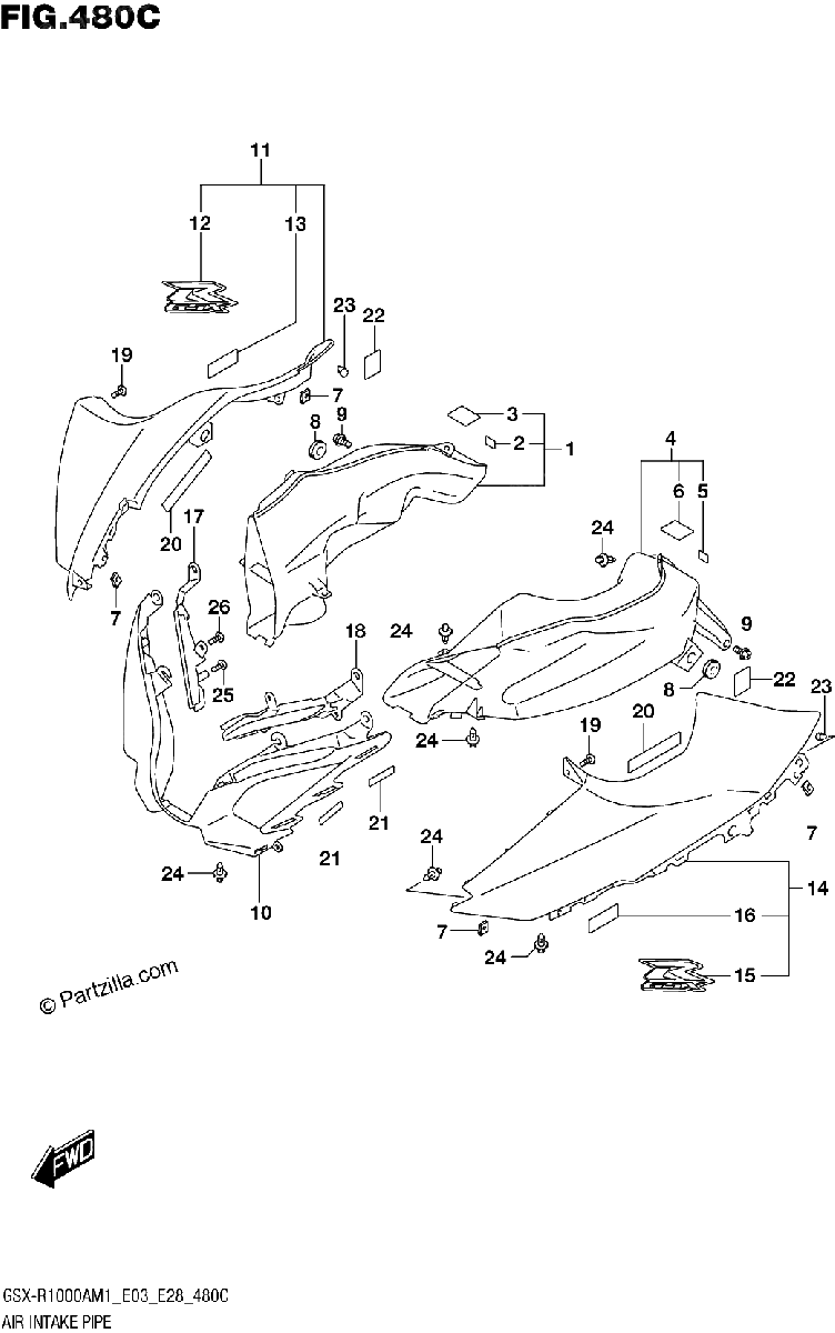 Diagrama de AIR INTAKE PIPE GSX R1000ZA