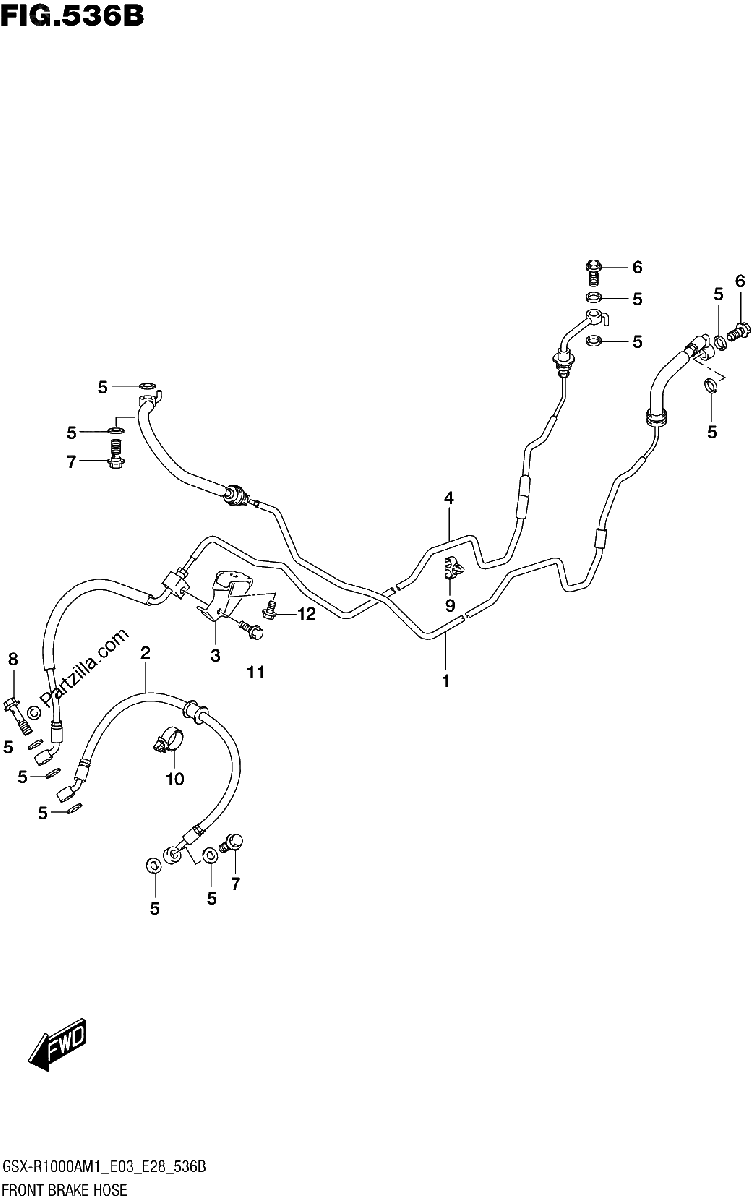Diagrama de FRONT BRAKE HOSE GSX R1000RA GSX R1000RZA