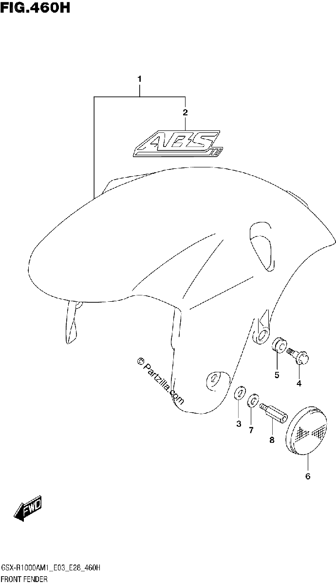 Diagrama de FRONT FENDER GSX R1000RA
