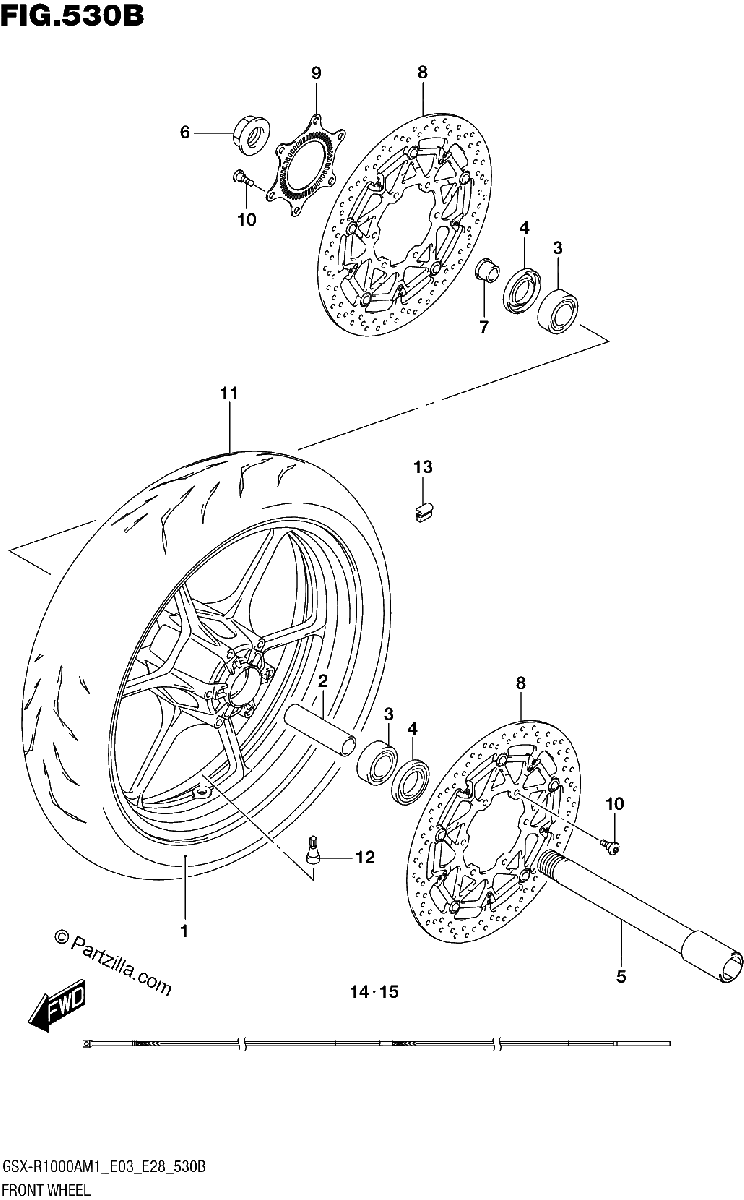 Diagrama de FRONT WHEEL GSX R1000ZA GSX R1000RZA