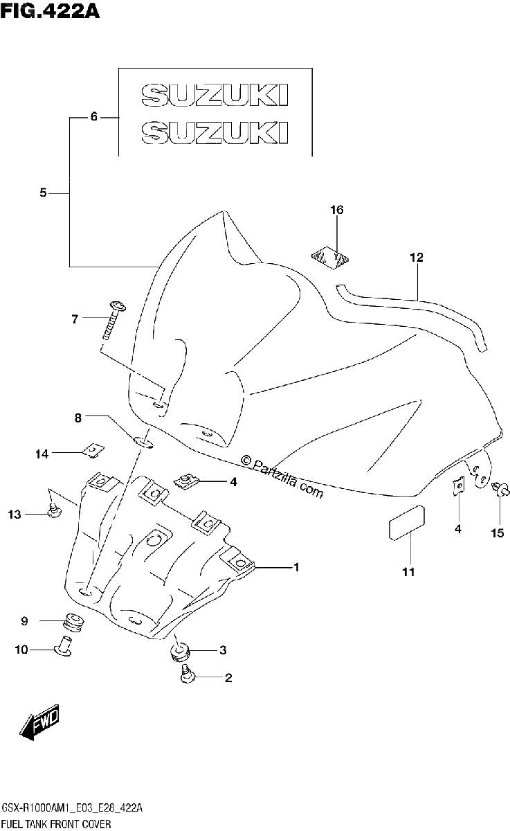 Diagrama de FUEL TANK FRONT COVER GSX R1000A