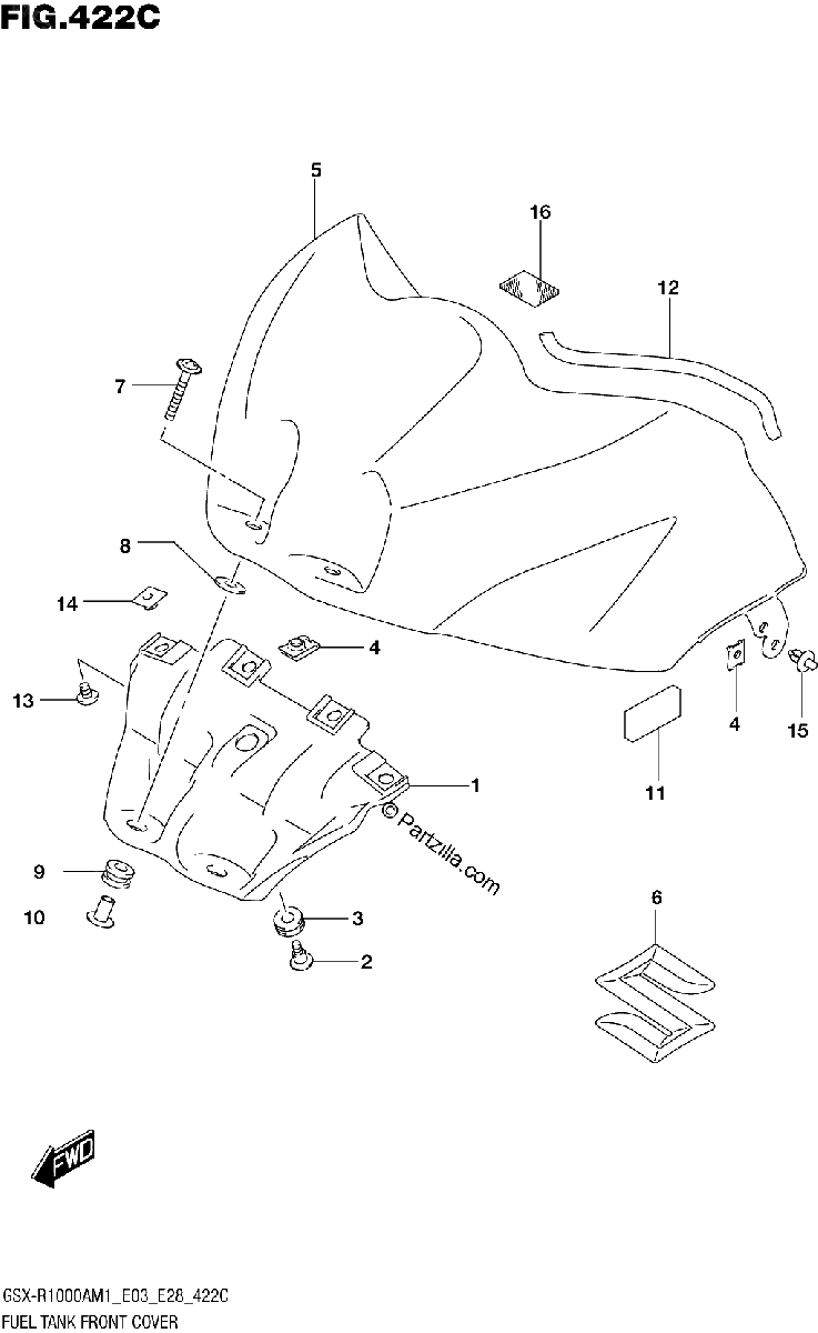 Diagrama de FUEL TANK FRONT COVER GSX R1000ZA GSX R1000RZA