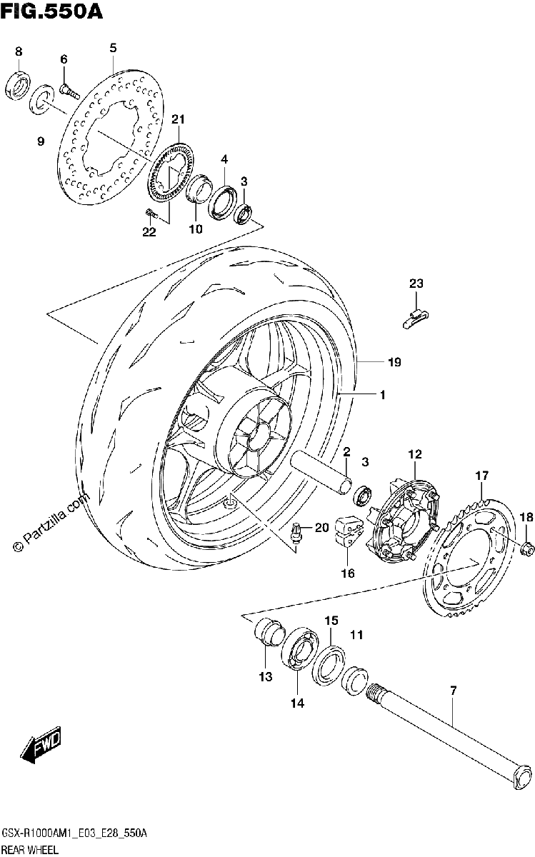 Diagrama de REAR WHEEL GSX R1000A