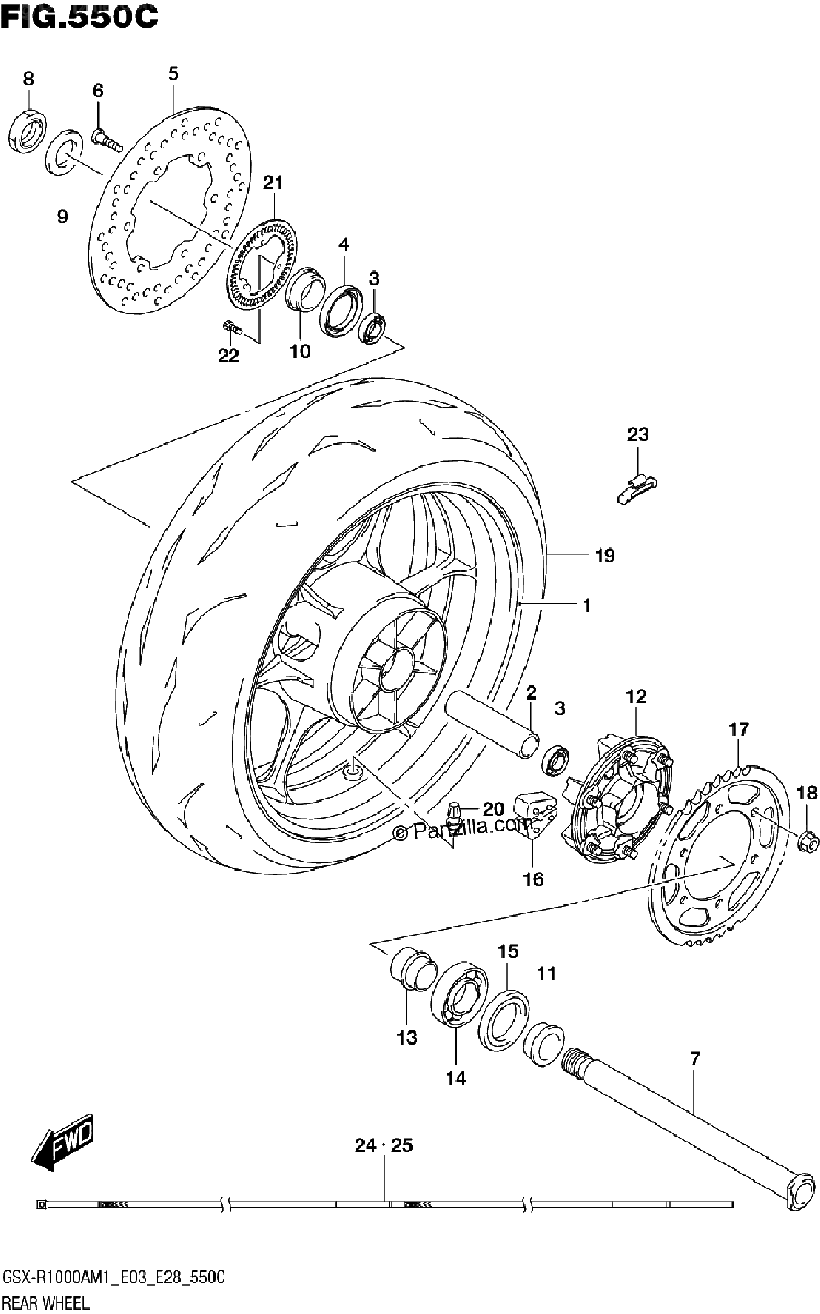 Diagrama de REAR WHEEL GSX R1000RA