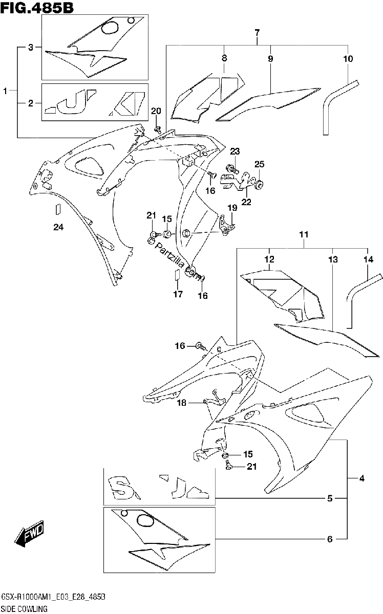 Diagrama de SIDE COWLING GSX R1000RA