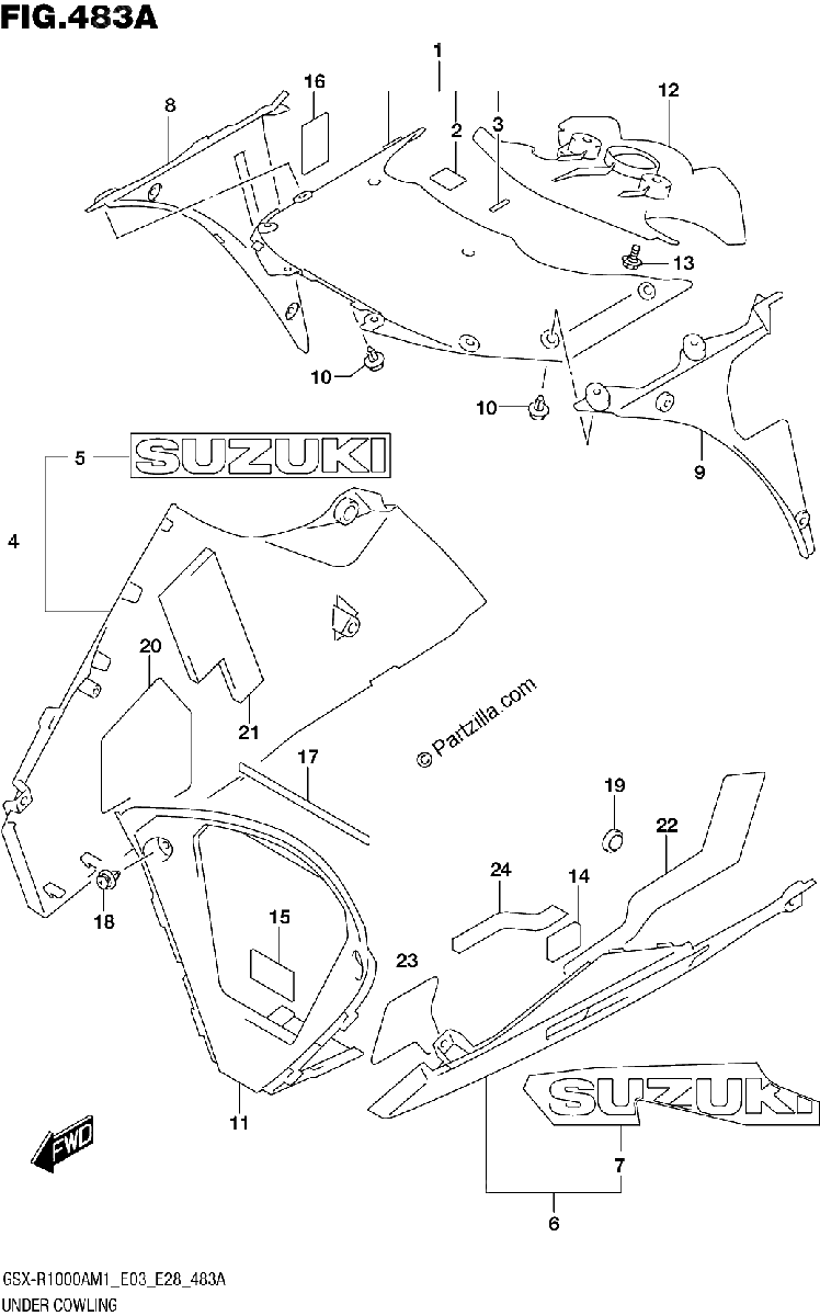 Diagrama de UNDER COWLING GSX R1000A
