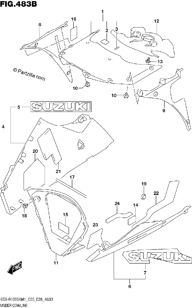Diagrama de UNDER COWLING GSX R1000RA