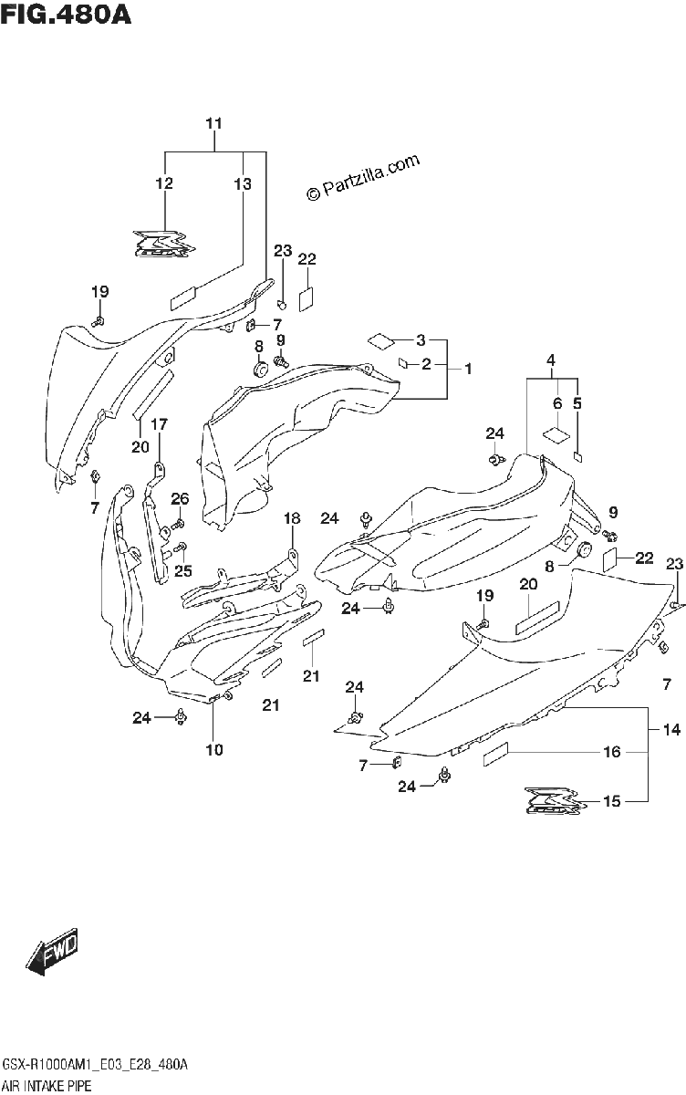 Diagrama de AIR INTAKE PIPE GSX R1000A