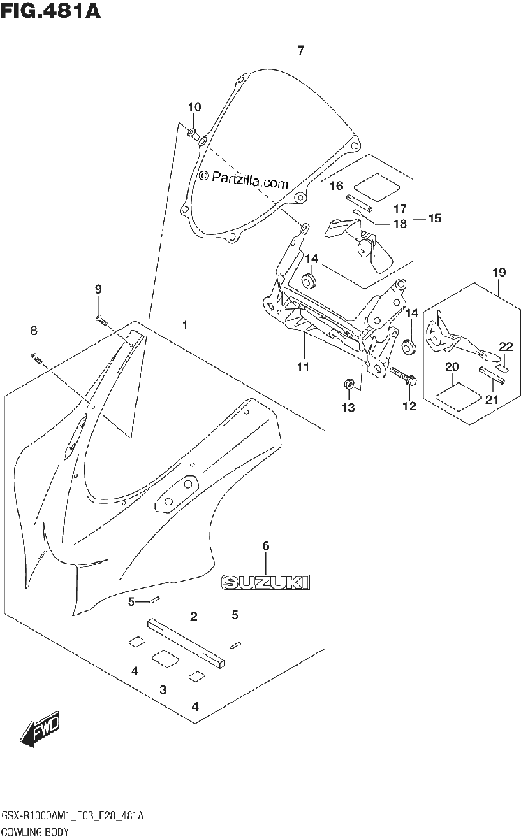 Diagrama de COWLING BODY GSX R1000A