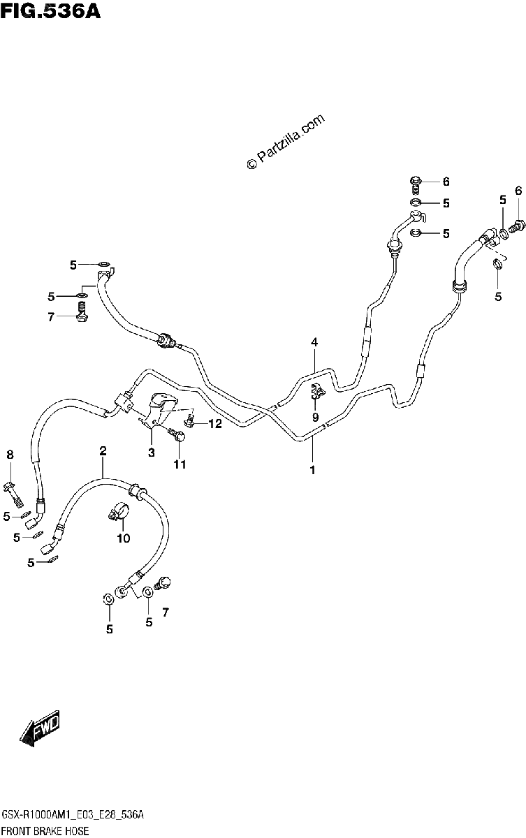 Diagrama de FRONT BRAKE HOSE GSX R1000A GSX R1000ZA