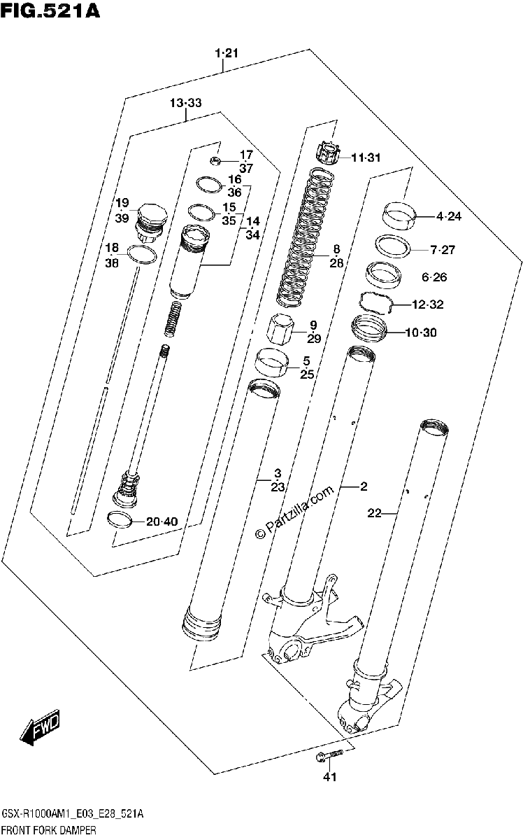 Diagrama de FRONT FORK DAMPER GSX R1000A GSX R1000ZA