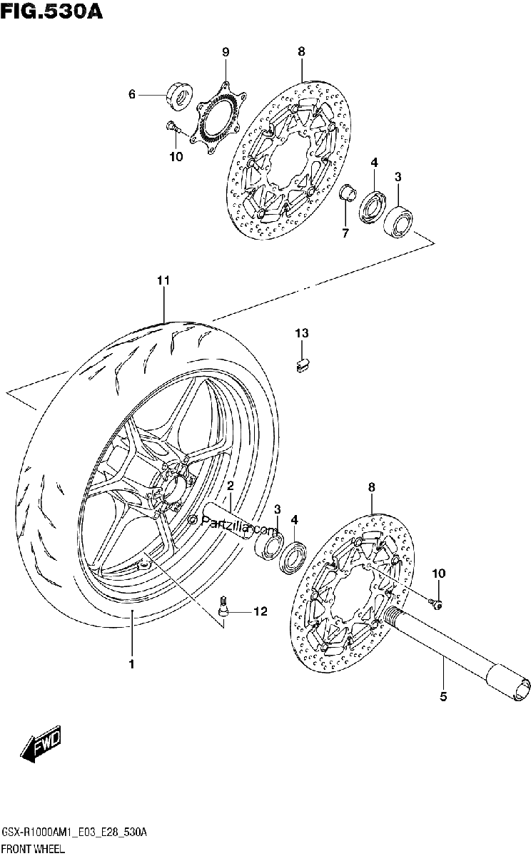 Diagrama de FRONT WHEEL GSX R1000A