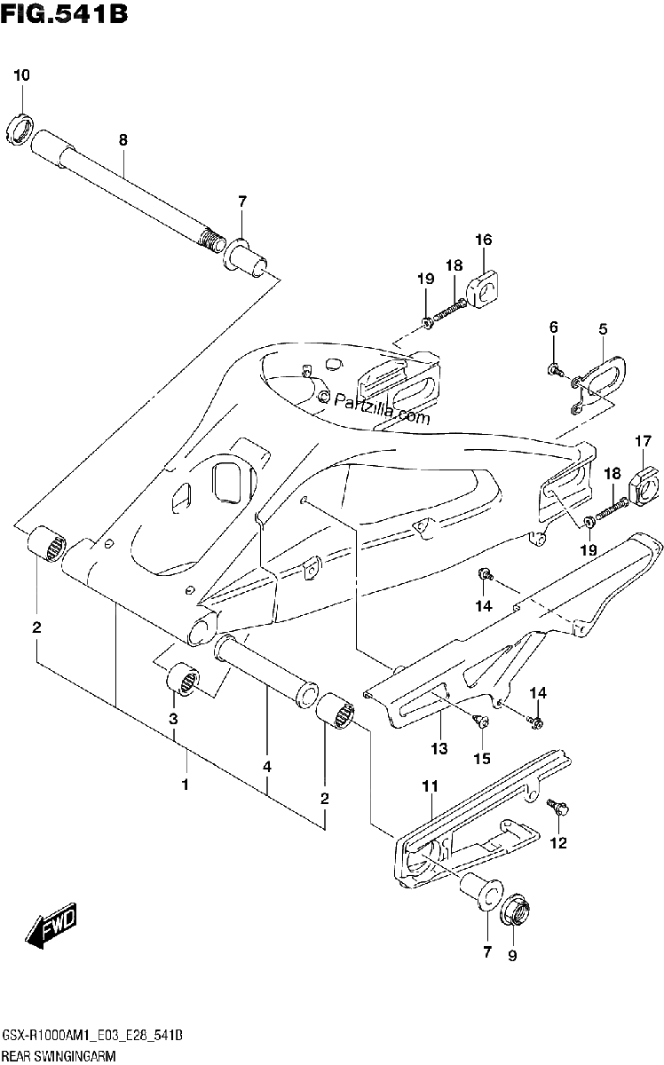 Diagrama de REAR SWINGINGARM GSX R1000A GSX R1000ZA