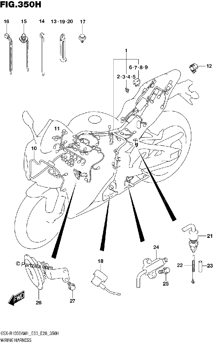 Diagrama de WIRING HARNESS GSX R1000A GSX R1000ZA E33