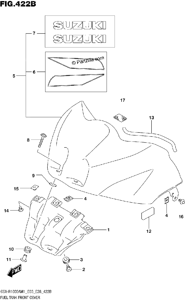 Diagrama de FUEL TANK FRONT COVER GSX R1000RA