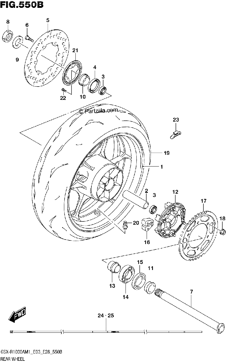 Diagrama de REAR WHEEL GSX R1000ZA GSX R1000RZA