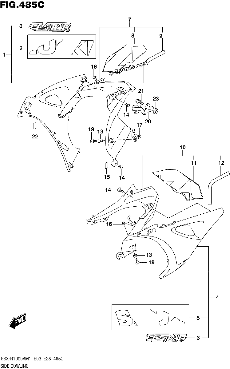 Diagrama de SIDE COWLING GSX R1000ZA GSX R1000RZA