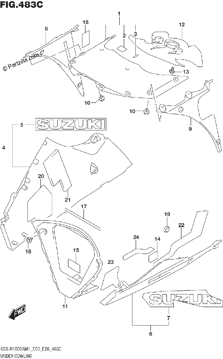 Diagrama de UNDER COWLING GSX R1000ZA GSX R1000RZA