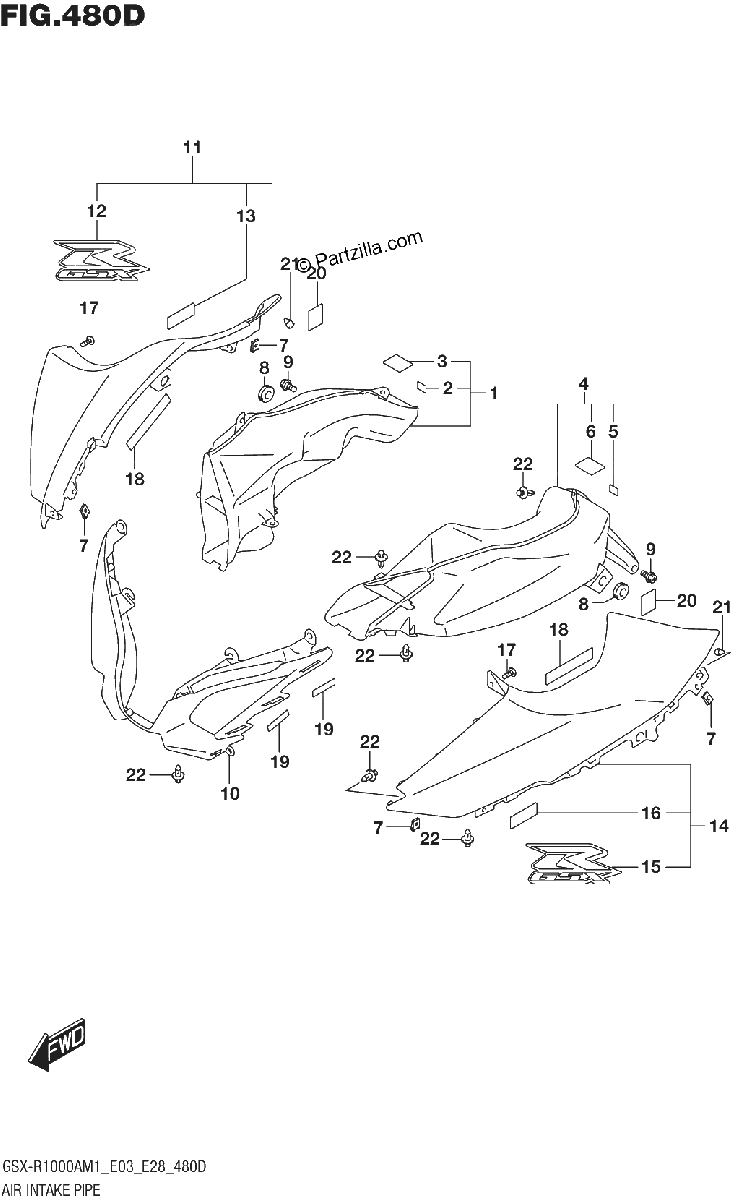 Diagrama de AIR INTAKE PIPE GSX R1000RZA