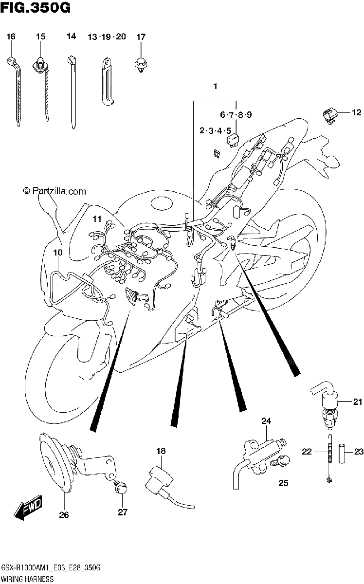 Diagrama de WIRING HARNESS GSX R1000A GSX R1000ZA E03 E28