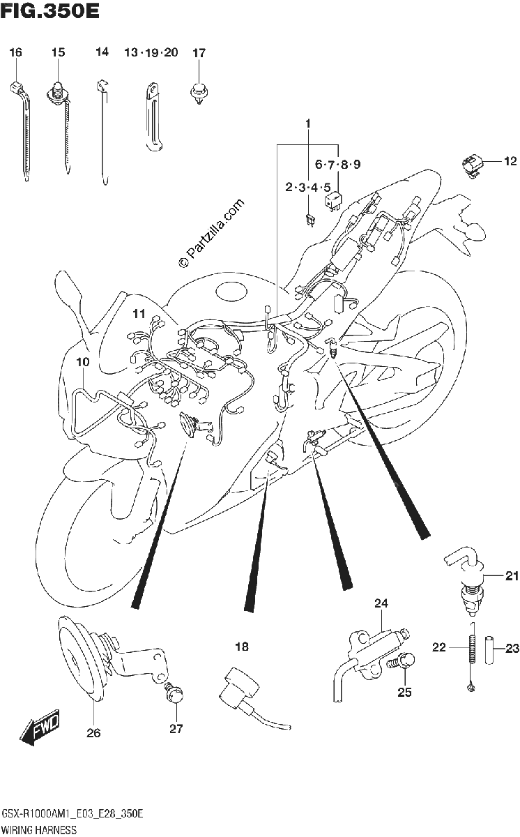 Diagrama de WIRING HARNESS GSX R1000RA GSX R1000RZA E03 E28