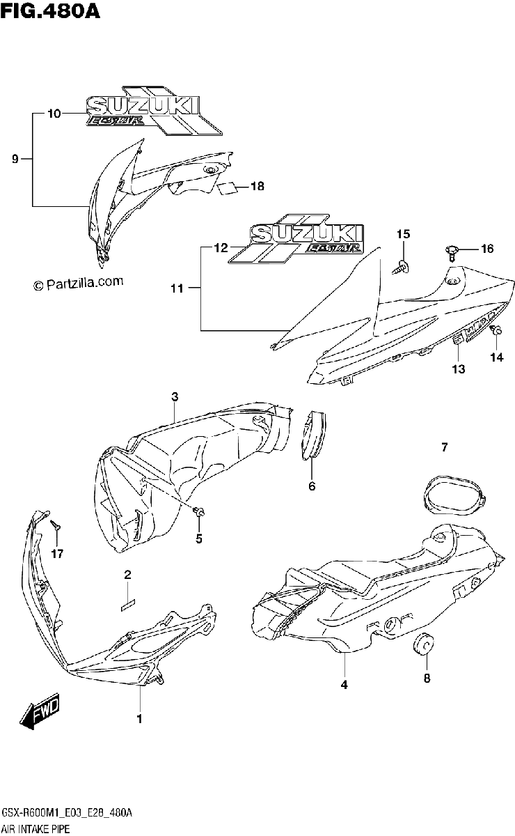 Diagrama de AIR INTAKE PIPE GSX R600Z