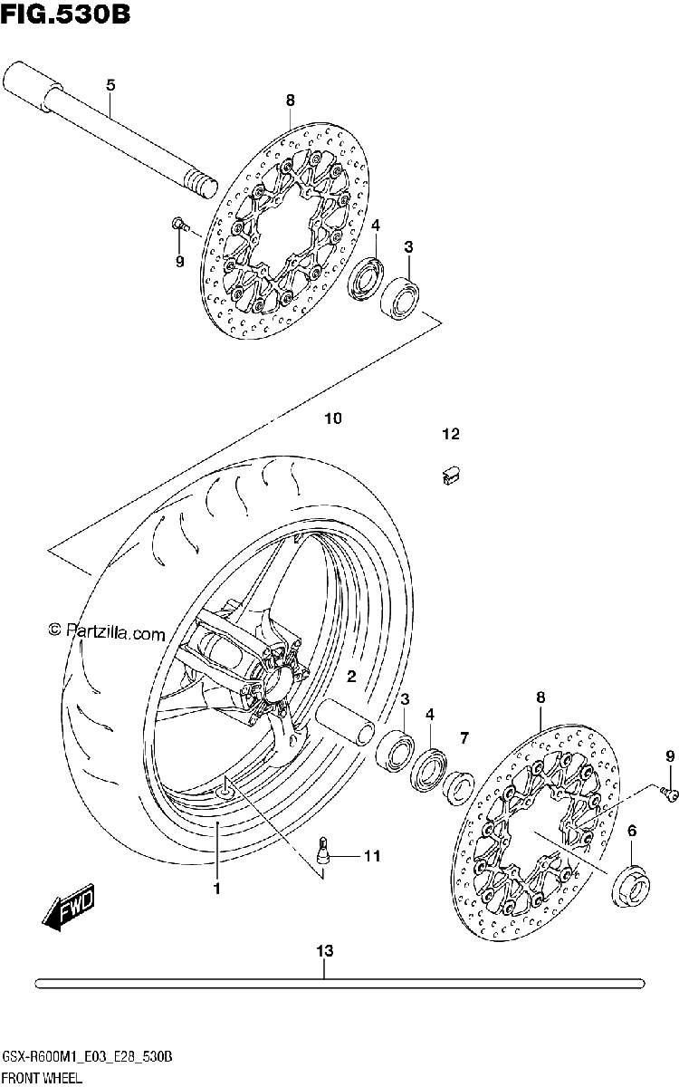 Diagrama de FRONT WHEEL GSX R600