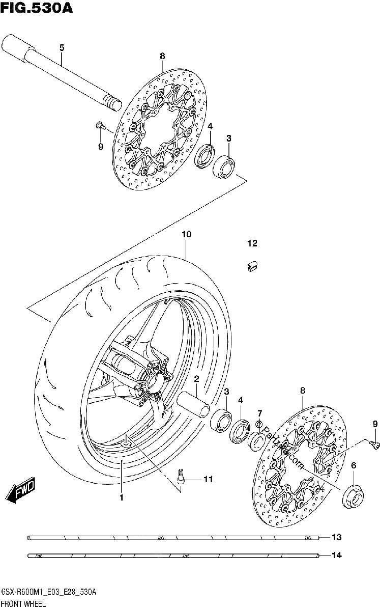 Diagrama de FRONT WHEEL GSX R600Z