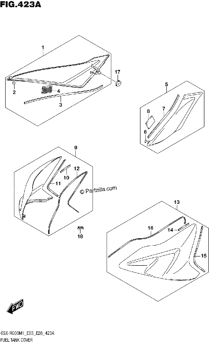 Diagrama de FUEL TANK COVER GSX R600