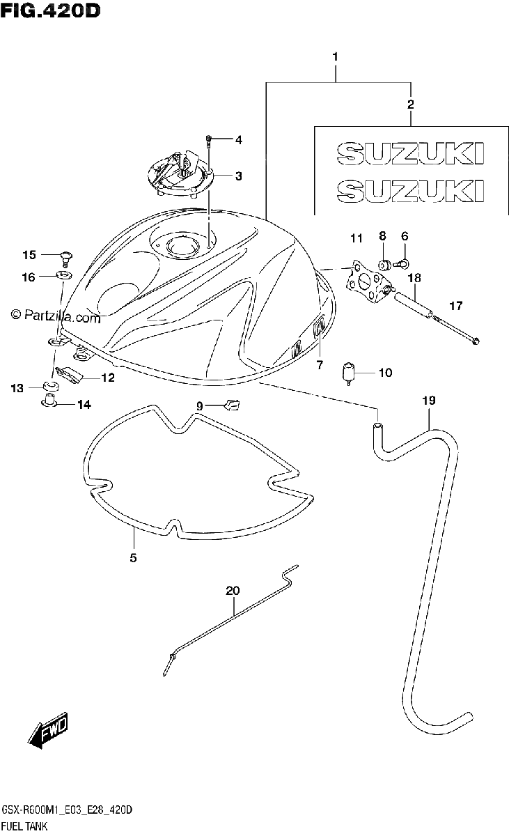 Diagrama de FUEL TANK GSX R600 E33