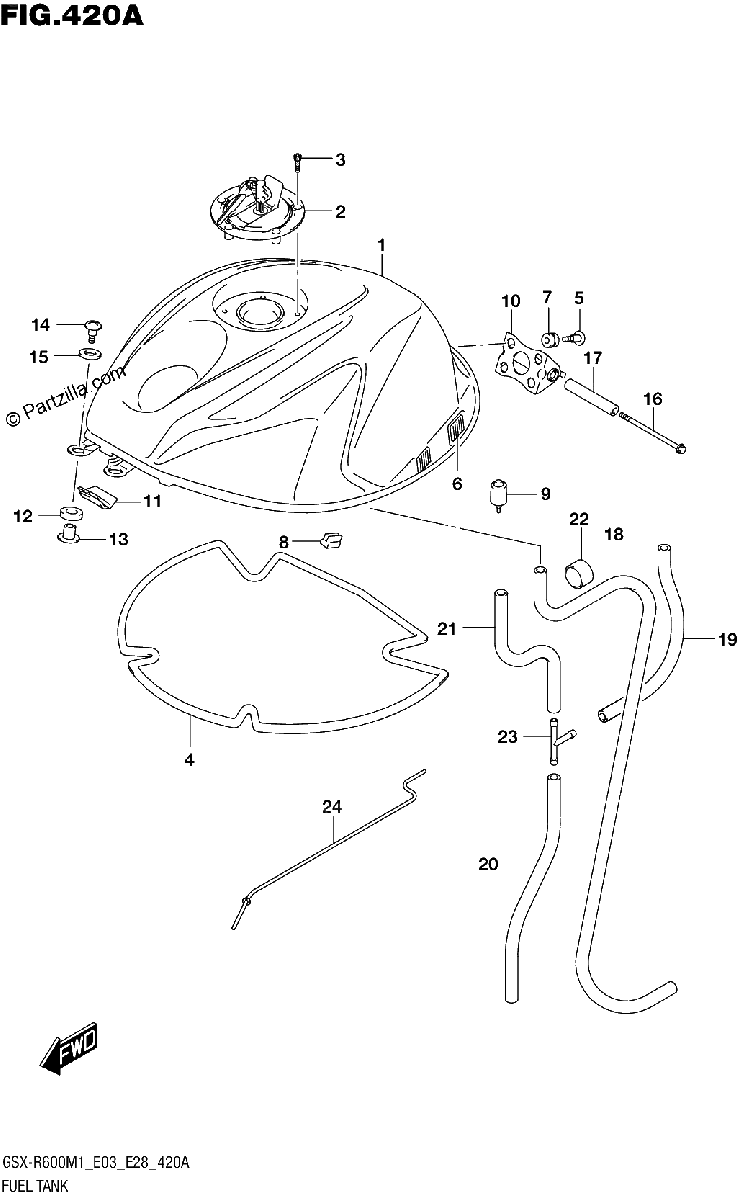Diagrama de FUEL TANK GSX R600Z E03 E28