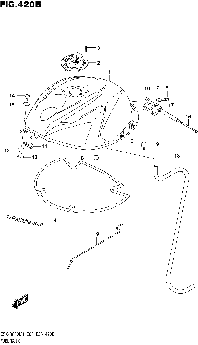 Diagrama de FUEL TANK GSX R600Z E33