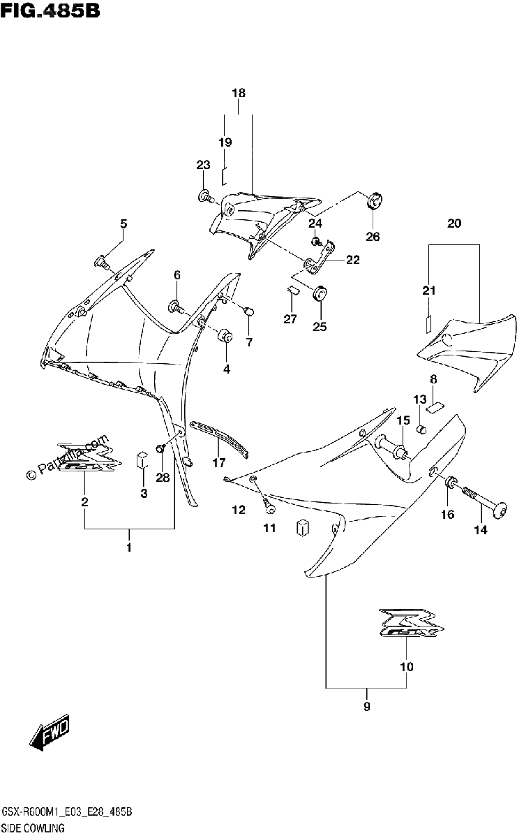 Diagrama de SIDE COWLING GSX R600