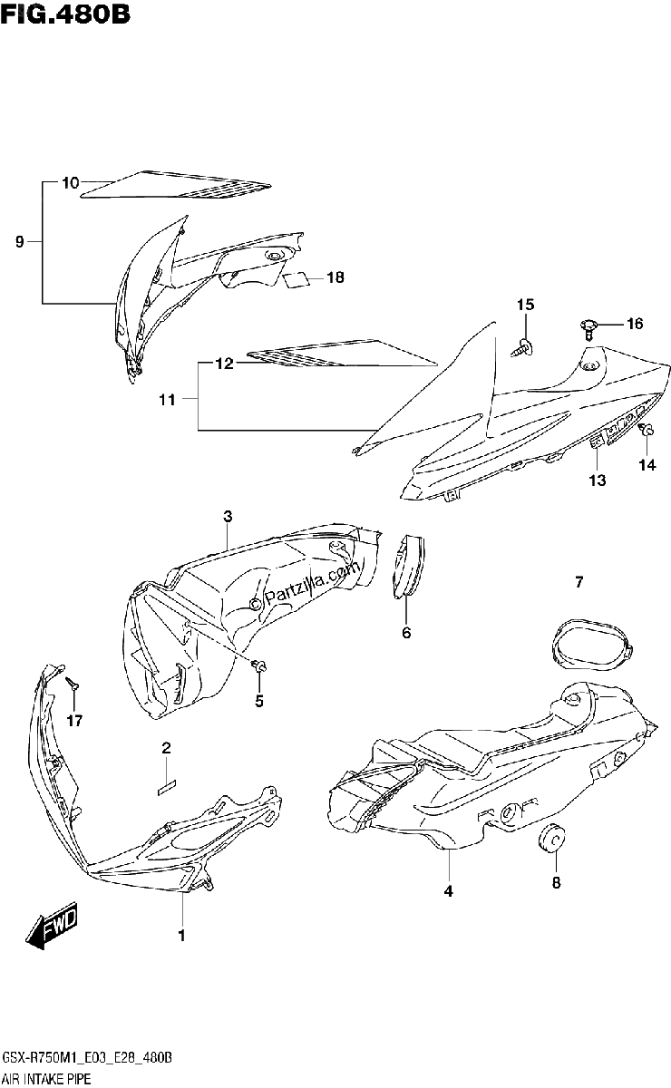 Diagrama de AIR INTAKE PIPE GSX R750