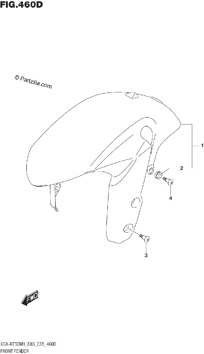 Diagrama de FRONT FENDER GSX R750Z