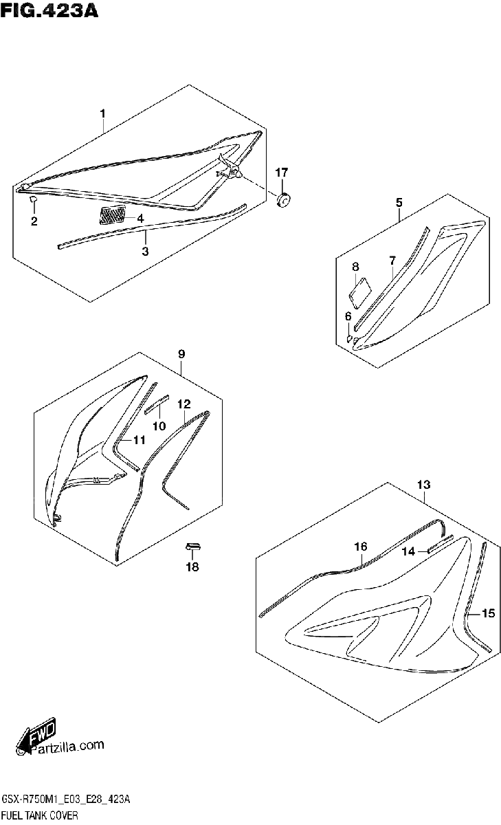 Diagrama de FUEL TANK COVER GSX R750