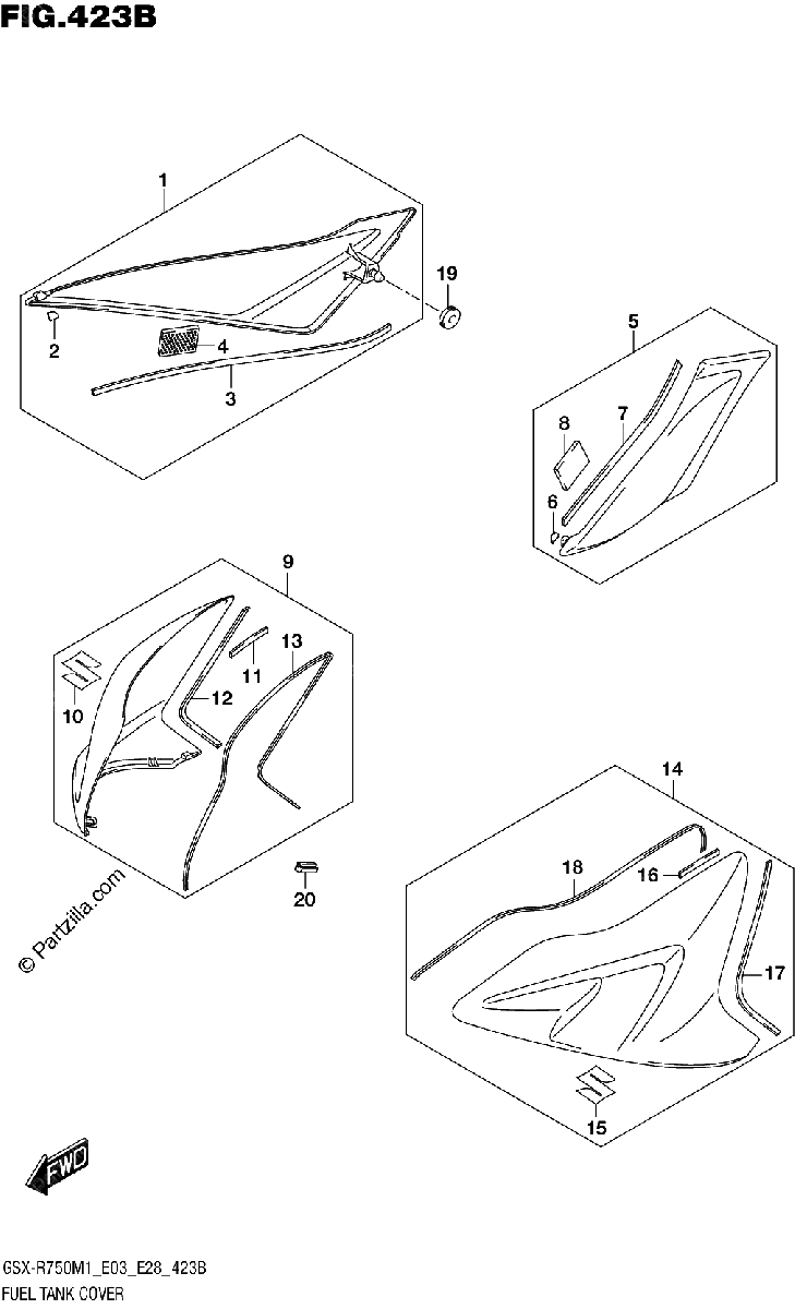 Diagrama de FUEL TANK COVER GSX R750Z