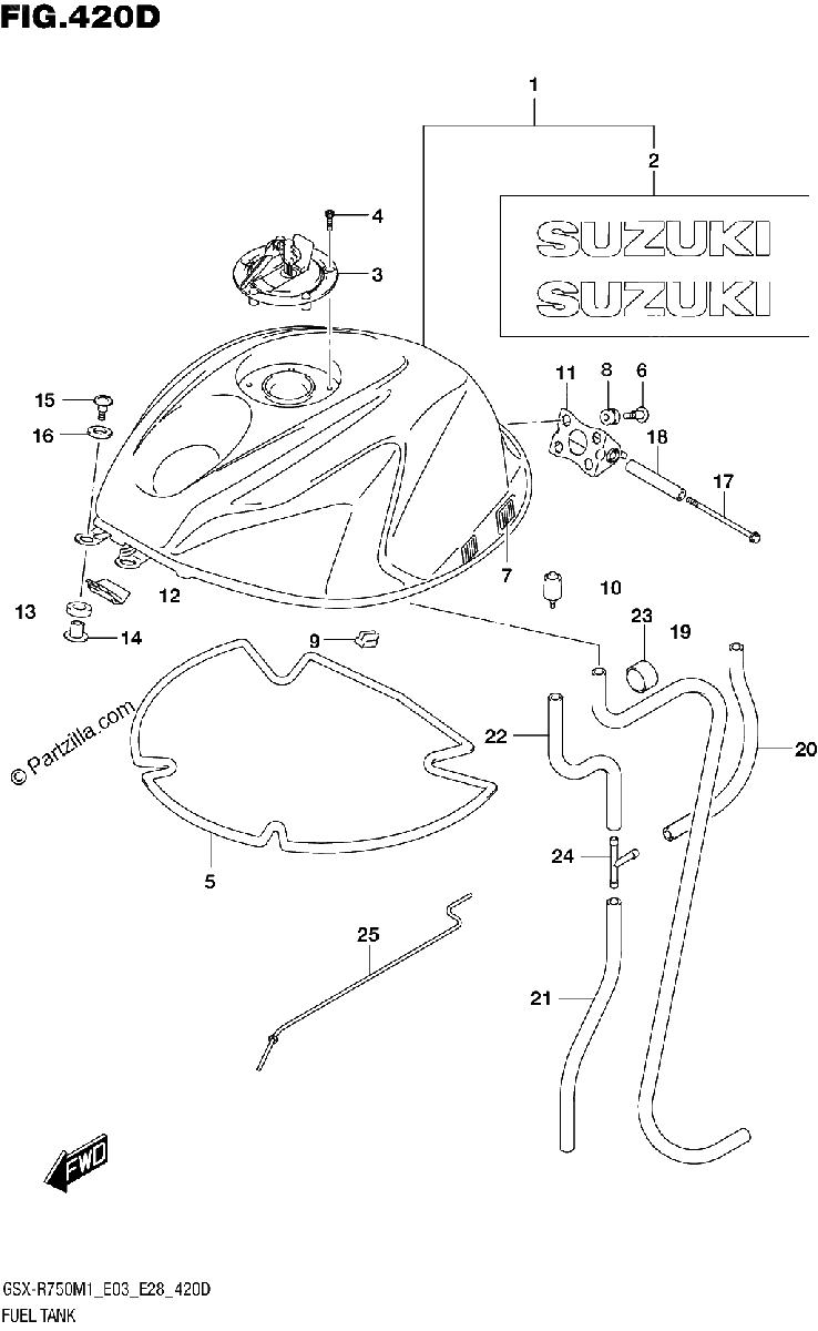 Diagrama de FUEL TANK GSX R750 E03 E28