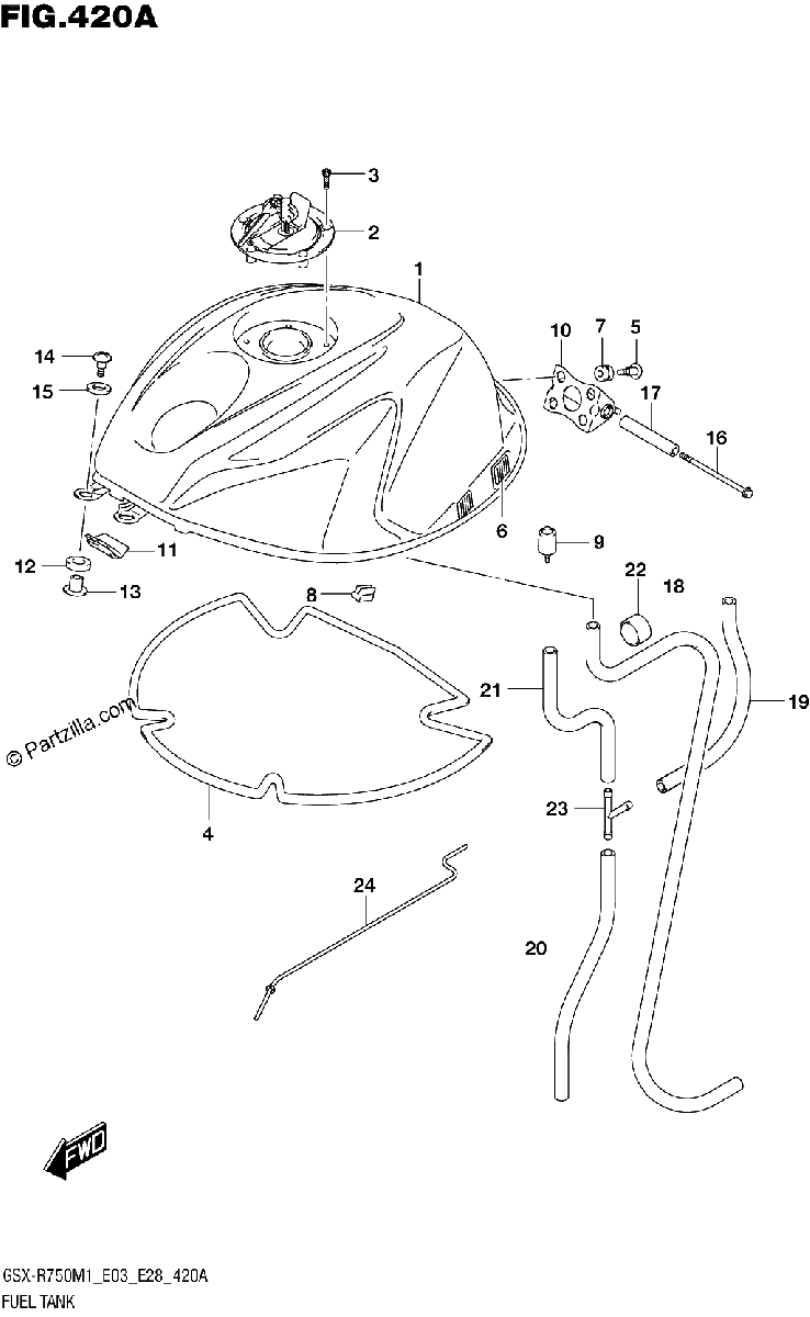 Diagrama de FUEL TANK GSX R750Z E03 E28