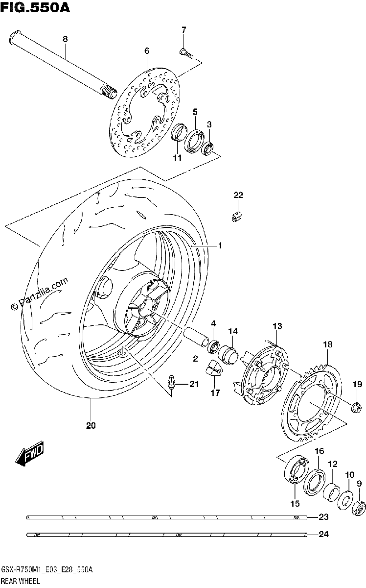 Diagrama de REAR WHEEL GSX R750Z