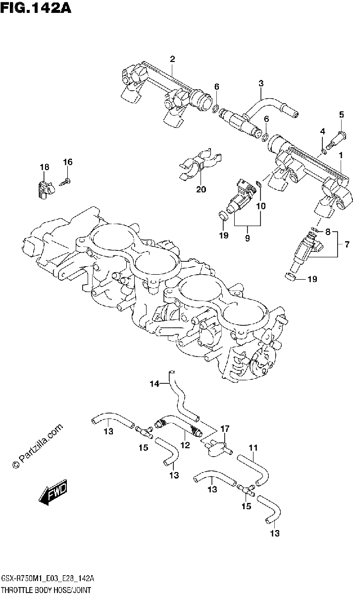Diagrama de THROTTLE BODY HOSE JOINT E03 E28