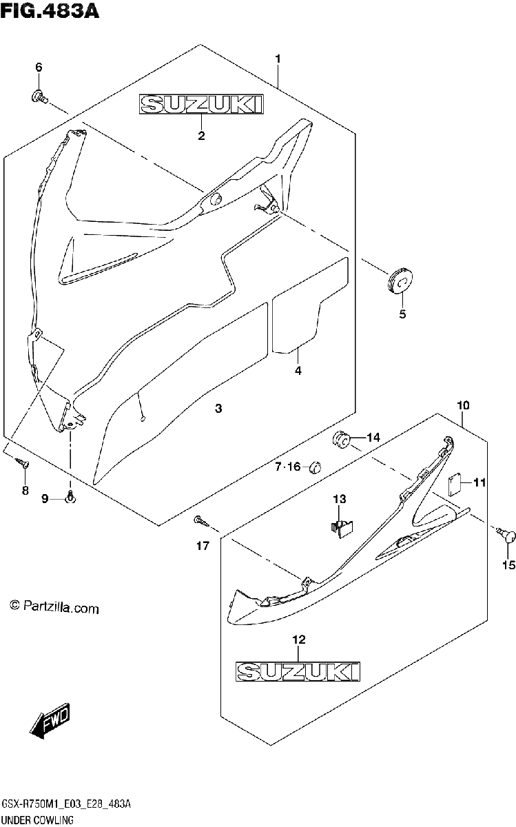 Diagrama de UNDER COWLING GSX R750Z